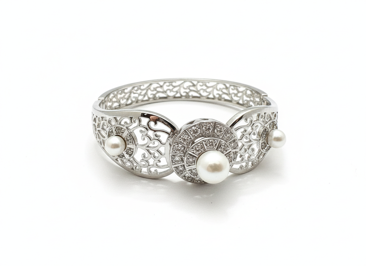 دستبند ژوپینگ مدل النگویی مرواریدی نگیندار